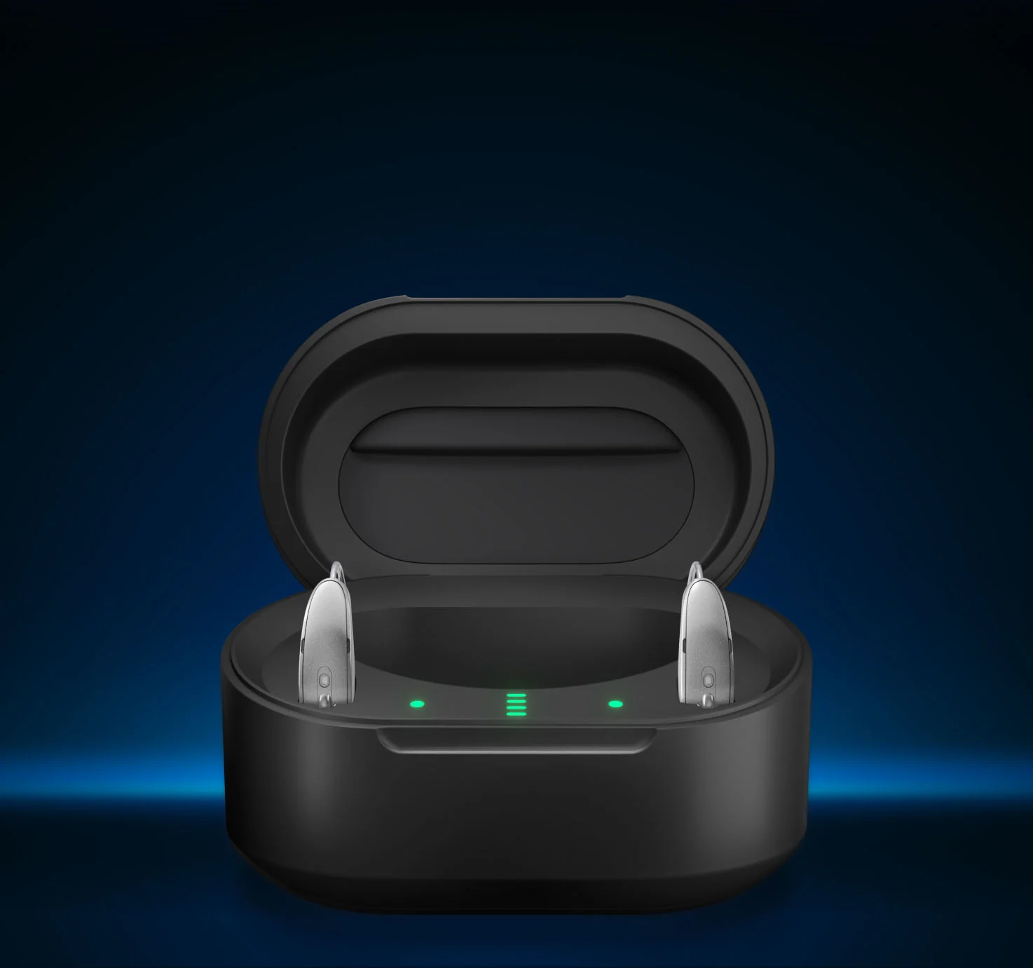 hearing aids in a charging case